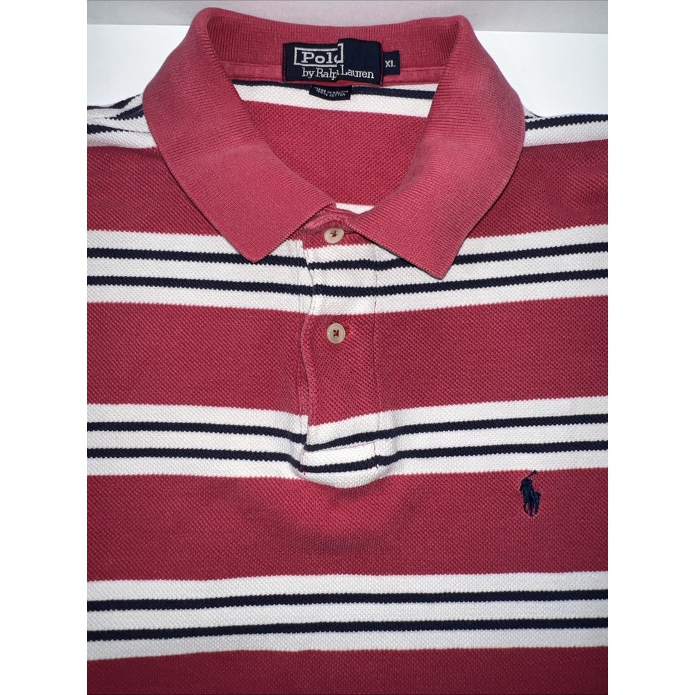 Polo by Ralph Lauren Mens XL Red White Blue Stripe Polo 100% Cotton Bolivia‎